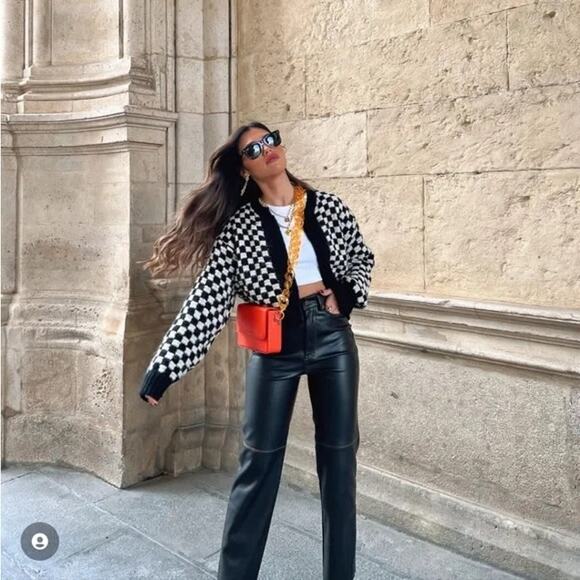 Zara Checkered Open Front Cardigan Sweater - Picture 1 of 8